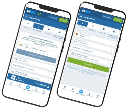 S'inscrire sur 1xbet app